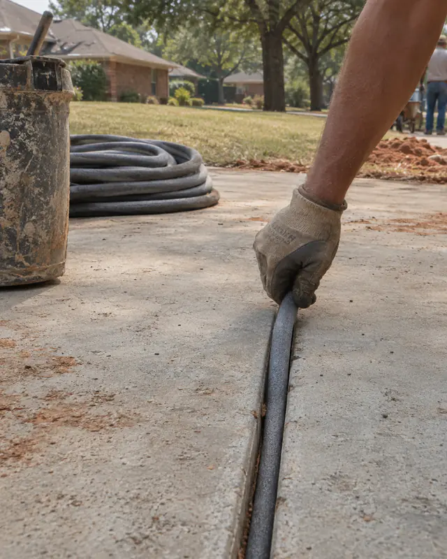 Closed-cell backer rod set in a driveway expansion joint in Oklahoma City