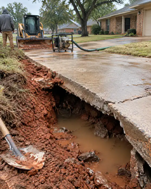 Driveway panel collapsed into a void after heavy rain in Oklahoma City