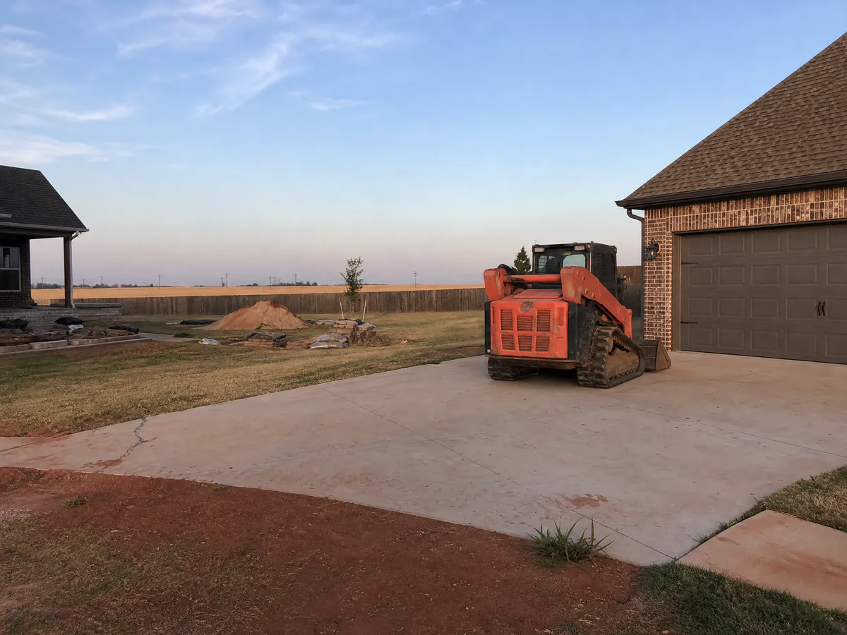 Early cracking in a newer concrete driveway in a west-side subdivision on former farmland in Yukon, Oklahoma