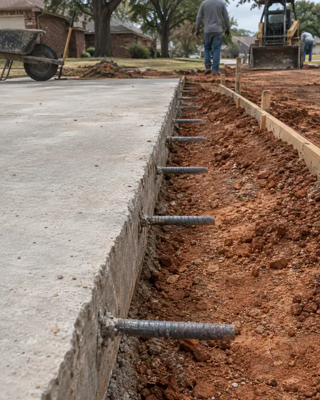 Dowels epoxied into the existing driveway edge for an extension in Oklahoma City