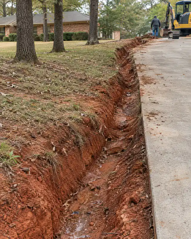 Erosion channel carved beside a sloped driveway in Oklahoma City