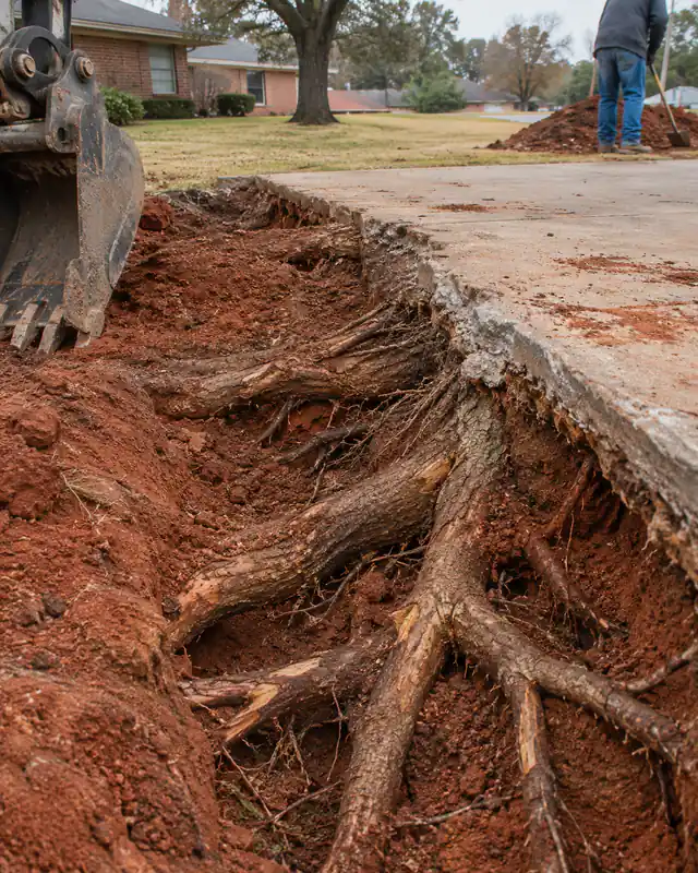 Exposed roots under a removed driveway panel in Oklahoma City