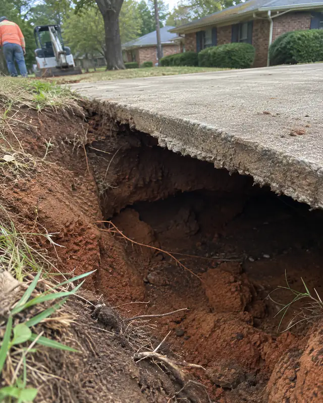 Hollow void washed out under a driveway edge in Oklahoma City
