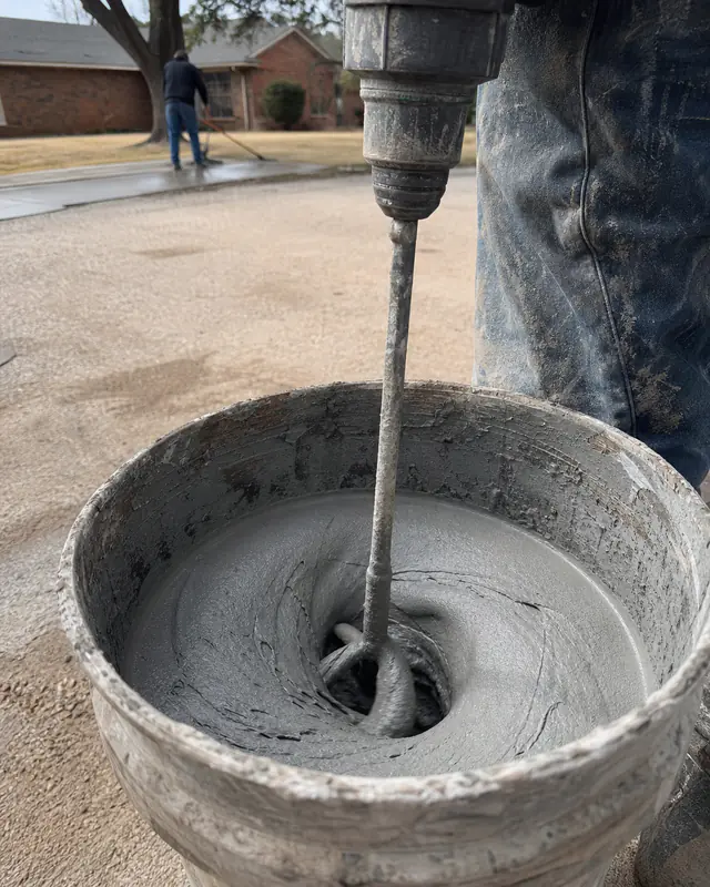 Mixing polymer-modified overlay with a drill paddle in Oklahoma City